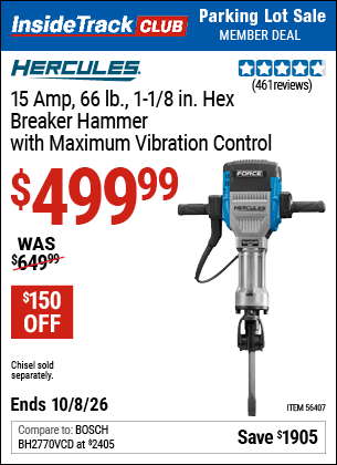 Harbor Freight Tools Coupons, Harbor Freight Coupon, HF Coupons-Hercules 15 Amp Pro, 1-1/8' Hex Breaker Hammer Kit