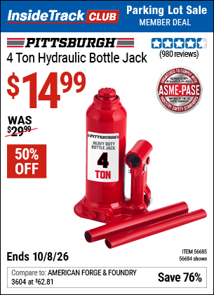 Harbor Freight Tools Coupons, Harbor Freight Coupon, HF Coupons-PITTSBURGH 4 Ton Hydraulic Bottle Jack for $17.99