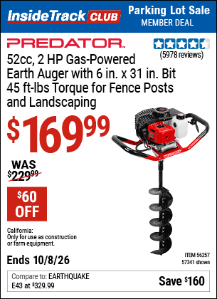 Harbor Freight Tools Coupons, Harbor Freight Coupon, HF Coupons-PREDATOR Gas Powered Earth Auger 