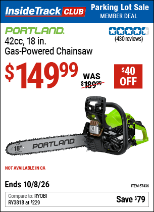 Harbor Freight Tools Coupons, Harbor Freight Coupon, HF Coupons-PORTLAND 42cc, 18 in. Gas-Powered Chainsaw for $129.99
