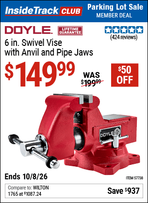 Harbor Freight Tools Coupons, Harbor Freight Coupon, HF Coupons-DOYLE 6 in. Swivel Vise with Anvil and Pipe Jaws for $199.99