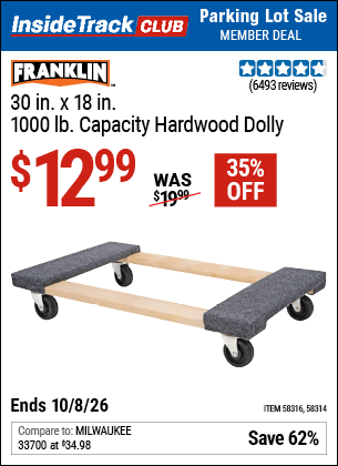 Harbor Freight Tools Coupons, Harbor Freight Coupon, HF Coupons-FRANKLIN 30 in. x 19 in. 1000 lb. Capacity Hardwood Dolly 