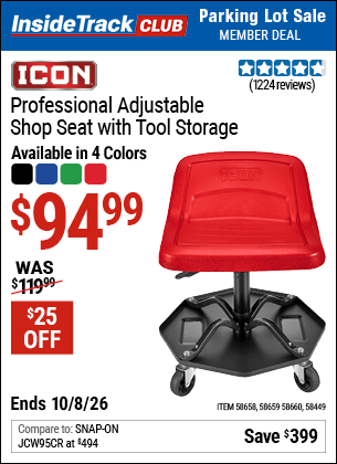 Harbor Freight Tools Coupons, Harbor Freight Coupon, HF Coupons-ICON Professional Adjustable Shop Seat with Tool Storage 