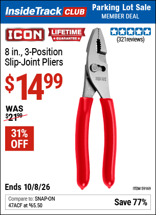 Harbor Freight Tools Coupons, Harbor Freight Coupon, HF Coupons-ICON 8 in. Slip Joint Pliers for $14.99
