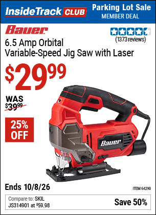 Harbor Freight Tools Coupons, Harbor Freight Coupon, HF Coupons-Bauer 6.5 Amp Heavy Duty Tool-free Variable Speed Orbital Jig Saw