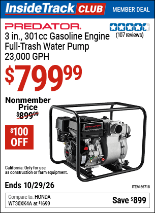 Harbor Freight Tools Coupons, Harbor Freight Coupon, HF Coupons-3 in.  301cc Gasoline Engine Full-Trash Water Pump - 23,000 GPH