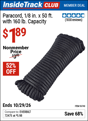 Harbor Freight Tools Coupons, Harbor Freight Coupon, HF Coupons-1/8 in.  x 50 ft.  Paracord