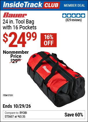 Harbor Freight Tools Coupons, Harbor Freight Coupon, HF Coupons-BAUER 24 in. Tool Bag with 16 Pockets for $24.99