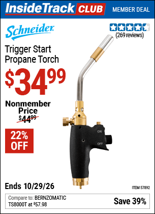 Harbor Freight Tools Coupons, Harbor Freight Coupon, HF Coupons-SCHNEIDER Trigger Start Propane Torch for $34.99
