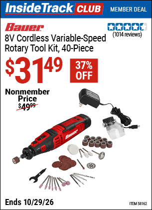 Harbor Freight Tools Coupons, Harbor Freight Coupon, HF Coupons-BAUER 8V Cordless Variable Speed Rotary Tool Kit 