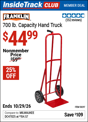 Harbor Freight Tools Coupons, Harbor Freight Coupon, HF Coupons-FRANKLIN 700 lb. Capacity Hand Truck for $49.99