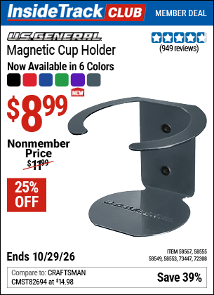 Harbor Freight Tools Coupons, Harbor Freight Coupon, HF Coupons-U.S. GENERAL Magnetic Cup Holder for $8.99