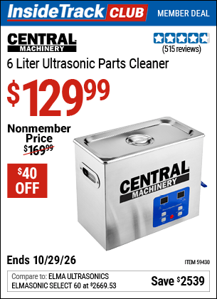 Harbor Freight Tools Coupons, Harbor Freight Coupon, HF Coupons-CENTRAL MACHINERY 6 Liter Ultrasonic Parts Cleaner 