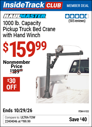 Harbor Freight Tools Coupons, Harbor Freight Coupon, HF Coupons-1/2 Ton Capacity Pickup Crane With Cable Winch