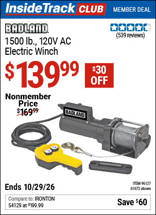 Harbor Freight Tools Coupons, Harbor Freight Coupon, HF Coupons-1500 Lb. Capacity 120 Volt Ac Electric Winch