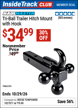 Harbor Freight Tools Coupons, Harbor Freight Coupon, HF Coupons-Triple Ball Trailer Hitch Mount With Hook