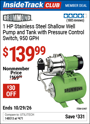 Harbor Freight Tools Coupons, Harbor Freight Coupon, HF Coupons-1 Hp Stainless Steel Shallow Well Pump And Tank