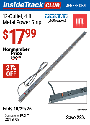 Harbor Freight Tools Coupons, Harbor Freight Coupon, HF Coupons-12 Outlet 4 Ft. Metal Power Strip