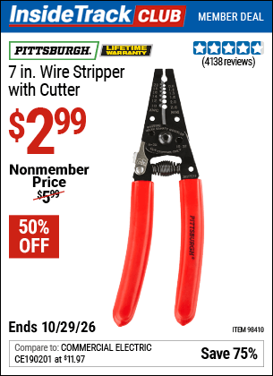 Harbor Freight Tools Coupons, Harbor Freight Coupon, HF Coupons-PITTSBURGH 7 in. Wire Stripper with Cutter for $2.99
