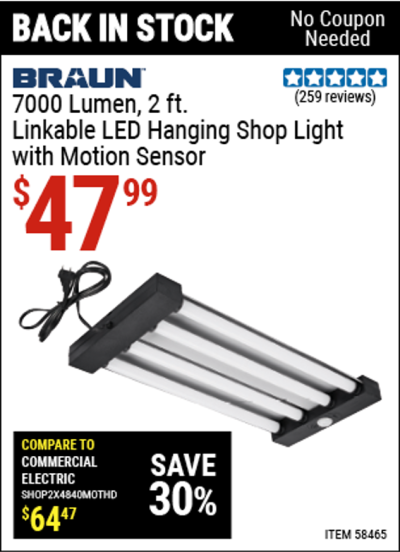 Harbor Freight Tools Coupons, Harbor Freight Coupon, HF Coupons-7000 Lumen 2 Ft. Linkable LED Hanging Shop Light with Motion Sensor