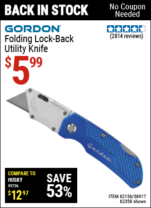 Harbor Freight Tools Coupons, Harbor Freight Coupon, HF Coupons-Folding Locking Back Utility Knife