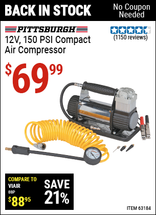 Harbor Freight Tools Coupons, Harbor Freight Coupon, HF Coupons-12v 150 PSI Compact Air Compressor