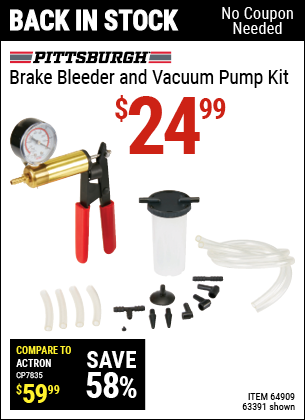Harbor Freight Tools Coupons, Harbor Freight Coupon, HF Coupons-PITTSBURGH AUTOMOTIVE Brake Bleeder and Vacuum Pump Kit for $17.99