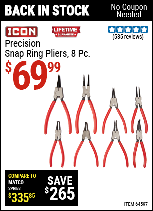 Harbor Freight Tools Coupons, Harbor Freight Coupon, HF Coupons-8 Piece Precision Snap Ring Pliers Icon