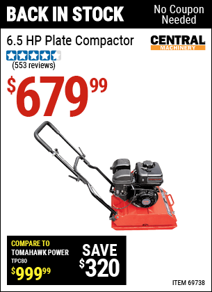 Harbor Freight Tools Coupons, Harbor Freight Coupon, HF Coupons-6.5 Hp Plate Compactor (179 Cc)