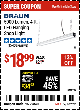 Harbor Freight Tools Coupons, Harbor Freight Coupon, HF Coupons-5000 Lumen Led Hanging Shop Light