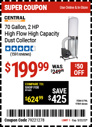 Harbor Freight Tools Coupons, Harbor Freight Coupon, HF Coupons-2 Hp Industrial 5 Micron Dust Collector
