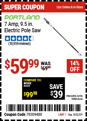 Harbor Freight Tools Coupons, Harbor Freight Coupon, HF Coupons-7 Amp 1.5 Hp Electric Pole Saw