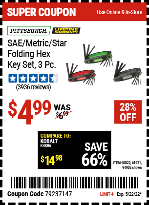 Harbor Freight Tools Coupons, Harbor Freight Coupon, HF Coupons-Sae/metric/torx Folding Hex Key Set Pack Of 3