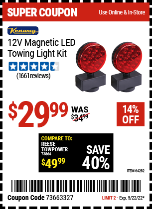 Harbor Freight Tools Coupons, Harbor Freight Coupon, HF Coupons-12 Volt Led Magnetic Towing Light Kit