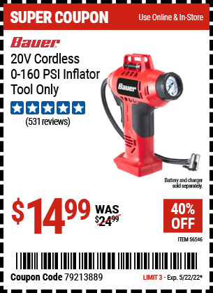 Harbor Freight Tools Coupons, Harbor Freight Coupon, HF Coupons-20v Lithium-Ion Power Inflator