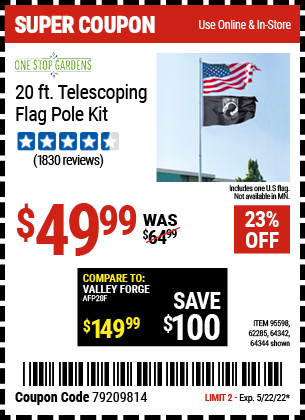 Harbor Freight Tools Coupons, Harbor Freight Coupon, HF Coupons-20 Ft. Telescoping Flag Pole