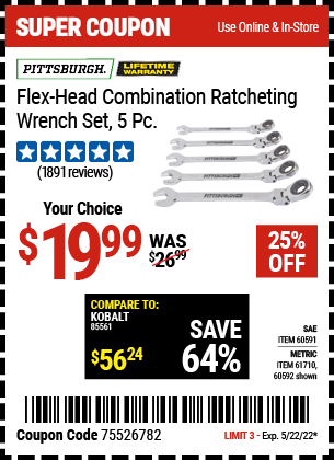 Harbor Freight Tools Coupons, Harbor Freight Coupon, HF Coupons-5 Piece Flex-head Combo Wrench Sets