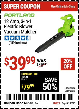 Harbor Freight Tools Coupons, Harbor Freight Coupon, HF Coupons-3 In 1 Electric Blower Vacuum Mulcher