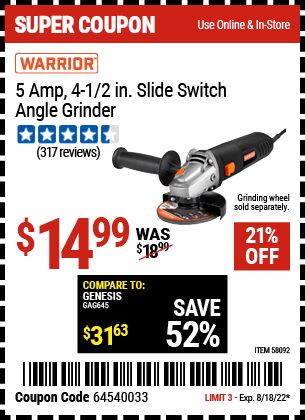 Harbor Freight Tools Coupons, Harbor Freight Coupon, HF Coupons-5 Amp 4-1/2 in. Slide switch Angle Grinder