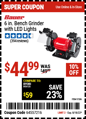 Harbor Freight Tools Coupons, Harbor Freight Coupon, HF Coupons-6 in. Bench Grinder with LED Lights