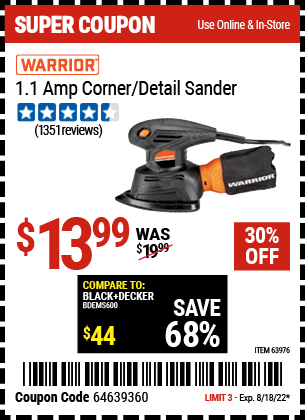 Harbor Freight Tools Coupons, Harbor Freight Coupon, HF Coupons-Warrior Palm Detail Sander