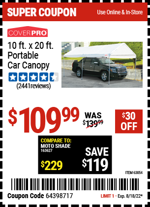 Harbor Freight Tools Coupons, Harbor Freight Coupon, HF Coupons-10 Ft X 20 Ft Car Canopy