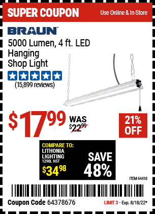 Harbor Freight Tools Coupons, Harbor Freight Coupon, HF Coupons-5000 Lumen Led Hanging Shop Light