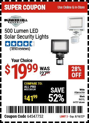 Harbor Freight Tools Coupons, Harbor Freight Coupon, HF Coupons-500 Lumens Led Solar Security Light