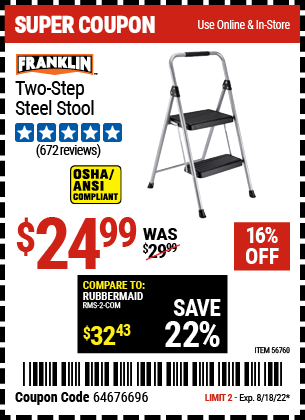 Harbor Freight Tools Coupons, Harbor Freight Coupon, HF Coupons-FRANKLIN Two-Step Stool