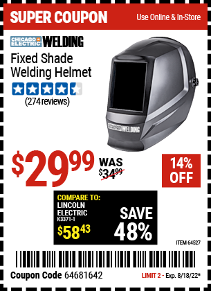 Harbor Freight Tools Coupons, Harbor Freight Coupon, HF Coupons-Chicago Electric Fixed Shade Welding Helmet