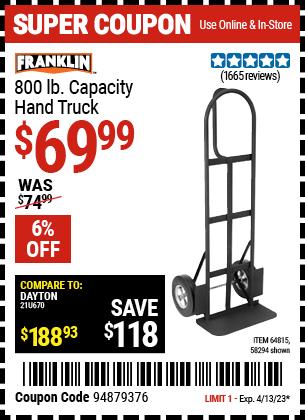 Harbor Freight Tools Coupons, Harbor Freight Coupon, HF Coupons-800 Lb. Capacity Big Foot Hand Truck