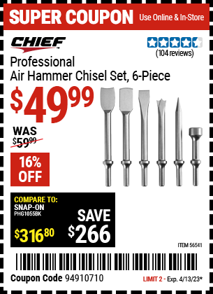 Harbor Freight Tools Coupons, Harbor Freight Coupon, HF Coupons-Professional 6 Pc. Air Hammer Chisel Set