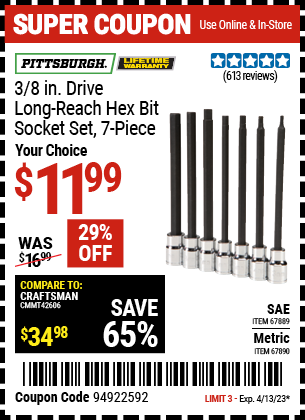 Harbor Freight Tools Coupons, Harbor Freight Coupon, HF Coupons-7 Piece, 3/8