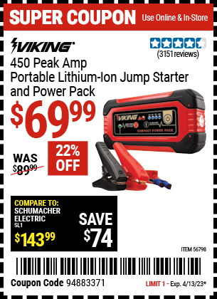 Harbor Freight Tools Coupons, Harbor Freight Coupon, HF Coupons-Lithium Ion Jump Starter And Power Pack